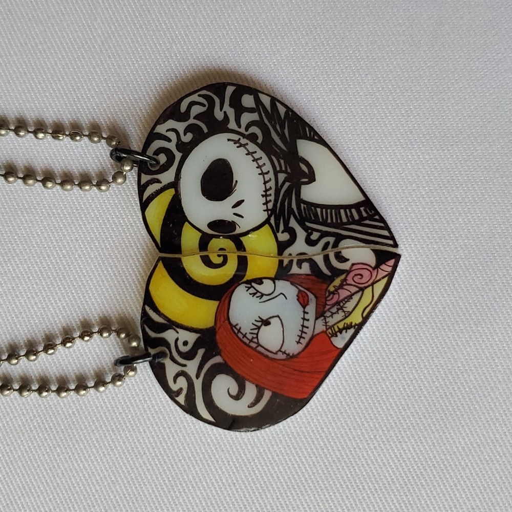 Nightmare Before Christmas Jack and Sally Couples Heart Necklaces Set, Handmade